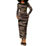 African Halloween Egypt Mummy Wrap Long Sleeve Bodycon Dress Golden Winged Scarab Badge