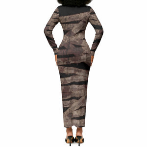 African Halloween Egypt Mummy Wrap Long Sleeve Bodycon Dress Golden Winged Scarab Badge