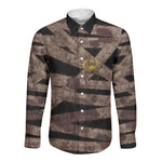 African Halloween Egypt Mummy Wrap Long Sleeve Button Shirt Golden Winged Scarab Badge