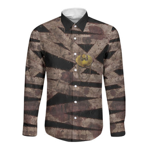 African Halloween Egypt Mummy Wrap Long Sleeve Button Shirt Golden Winged Scarab Badge