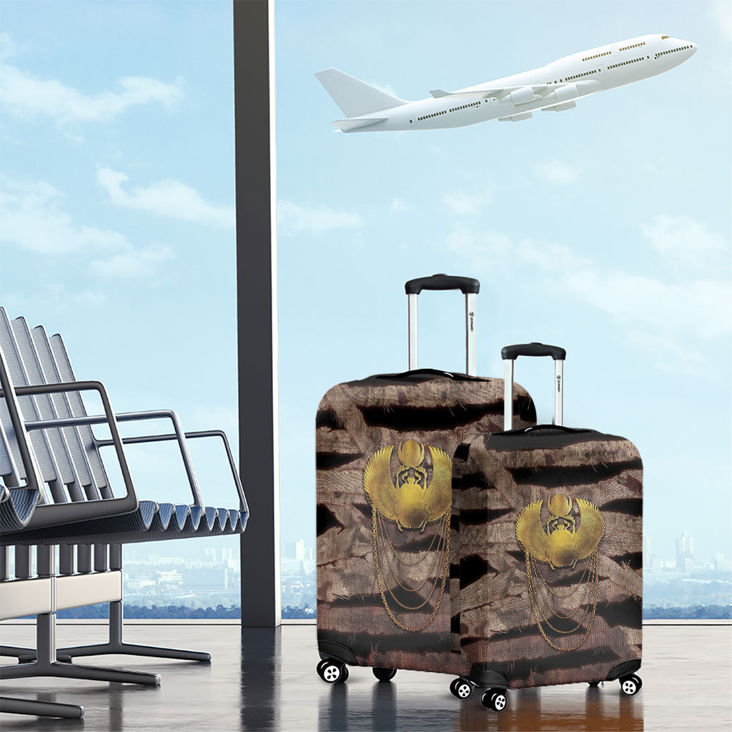 African Halloween Egypt Mummy Wrap Luggage Cover Golden Winged Scarab Badge
