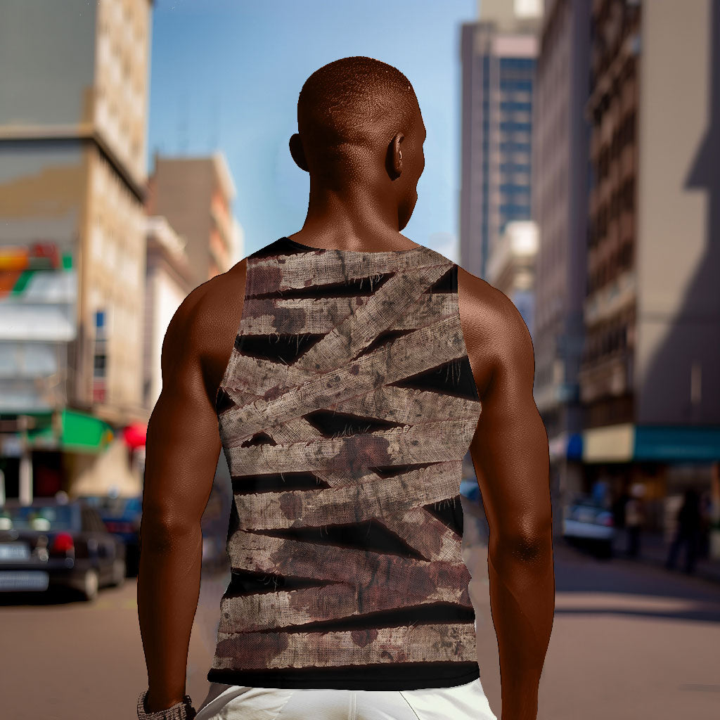African Halloween Egypt Mummy Wrap Men Tank Top Golden Winged Scarab Badge