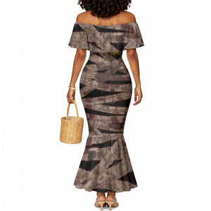 African Halloween Egypt Mummy Wrap Mermaid Dress Golden Winged Scarab Badge