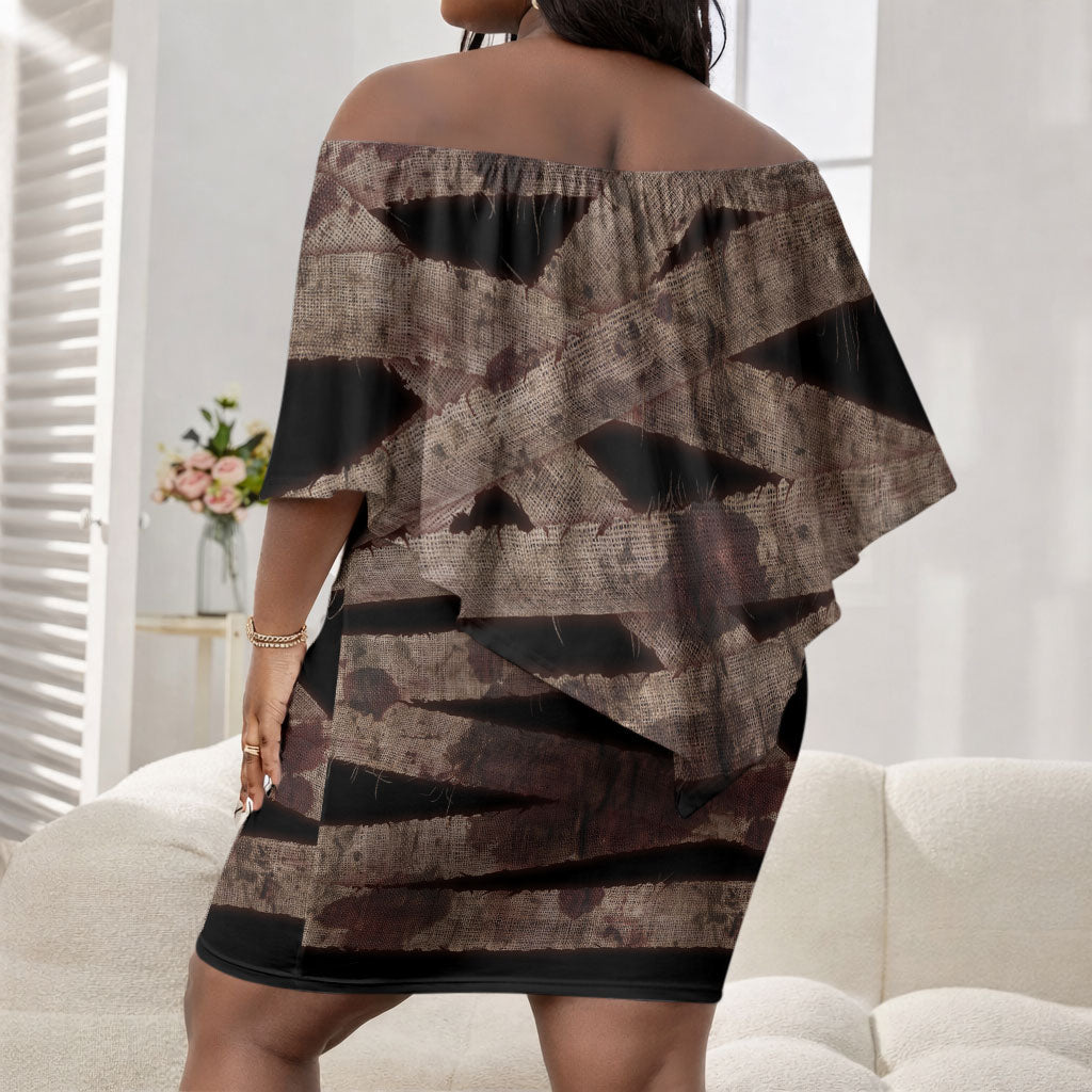 African Halloween Egypt Mummy Wrap Off Shoulder Short Dress Golden Winged Scarab Badge