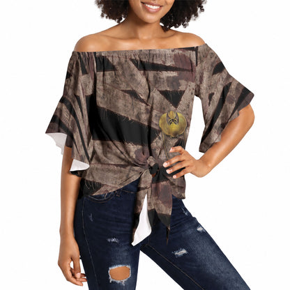 African Halloween Egypt Mummy Wrap Off Shoulder Wrap Waist Top Golden Winged Scarab Badge