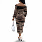 African Halloween Egypt Mummy Wrap Off The Shoulder Long Sleeve Dress Golden Winged Scarab Badge