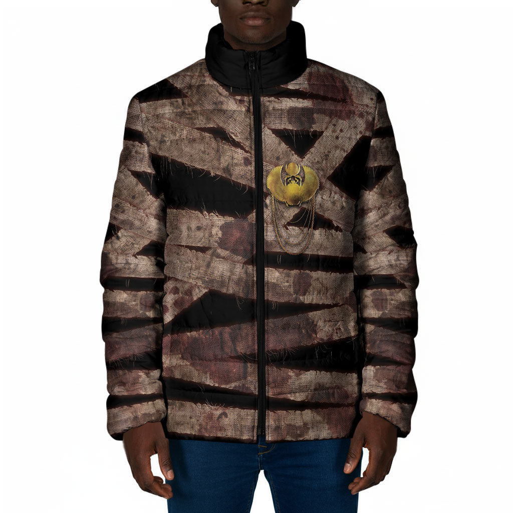African Halloween Egypt Mummy Wrap Padded Jacket Golden Winged Scarab Badge