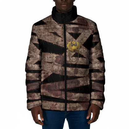 African Halloween Egypt Mummy Wrap Padded Jacket Golden Winged Scarab Badge