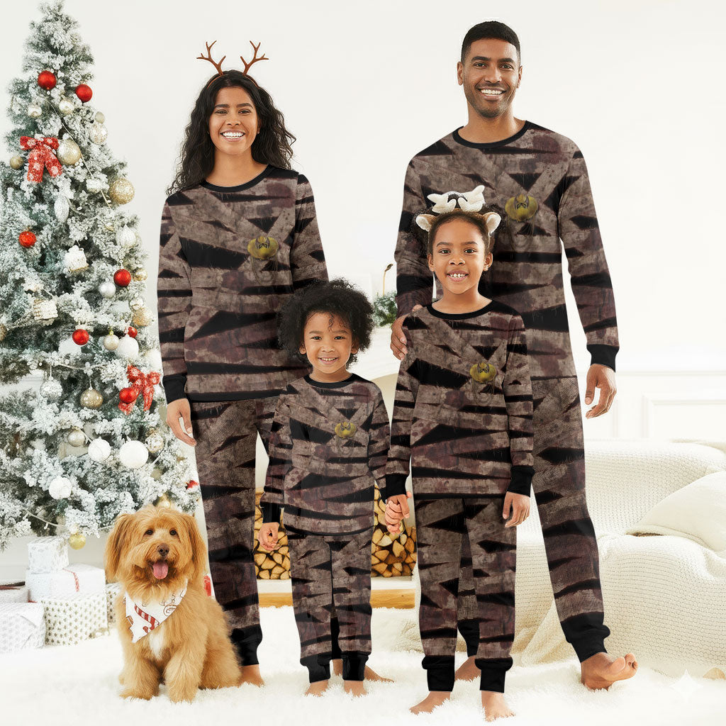 African Halloween Egypt Mummy Wrap Christmas Pajama Set Golden Winged Scarab Badge