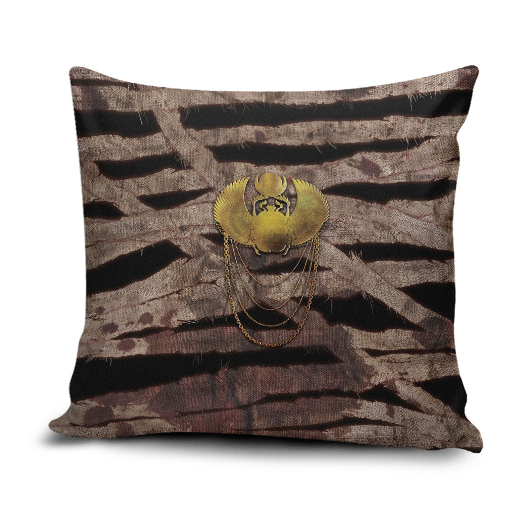 African Halloween Egypt Mummy Wrap Pillow Cover Golden Winged Scarab Badge