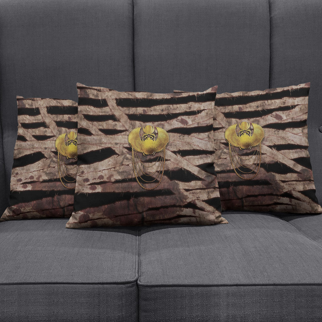 African Halloween Egypt Mummy Wrap Pillow Cover Golden Winged Scarab Badge