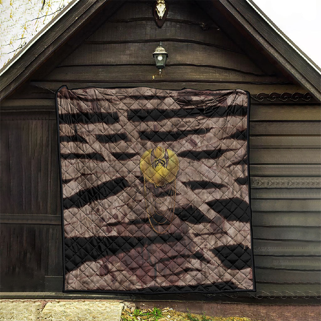 African Halloween Egypt Mummy Wrap Quilt Golden Winged Scarab Badge