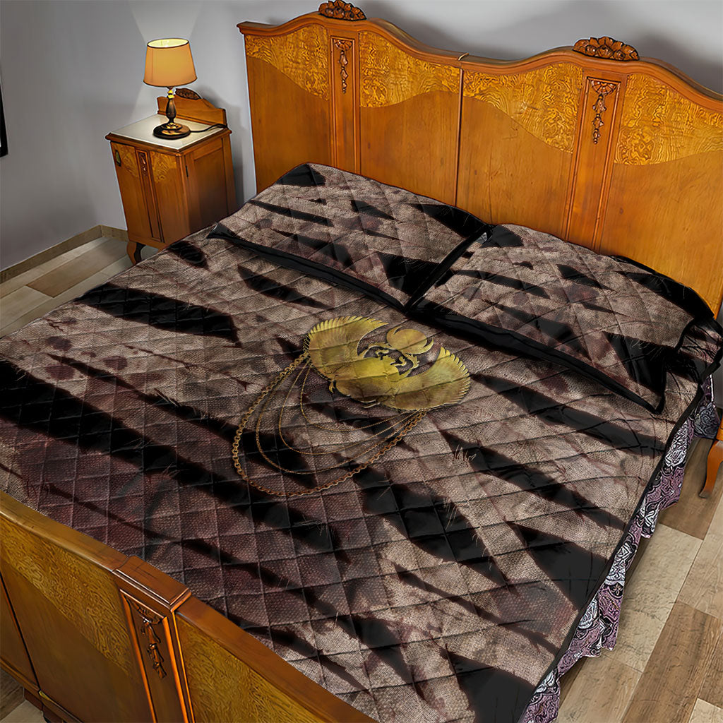 African Halloween Egypt Mummy Wrap Quilt Bed Set Golden Winged Scarab Badge