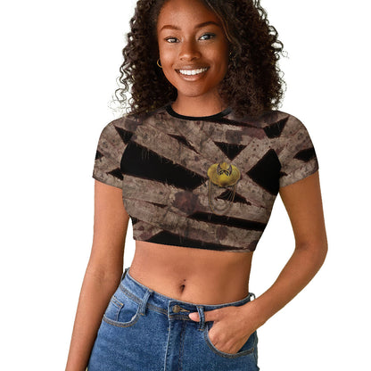 African Halloween Egypt Mummy Wrap Raglan Cropped T shirt Golden Winged Scarab Badge