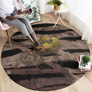 African Halloween Egypt Mummy Wrap Round Carpet Golden Winged Scarab Badge