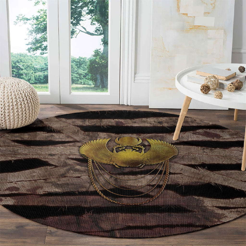 African Halloween Egypt Mummy Wrap Round Carpet Golden Winged Scarab Badge