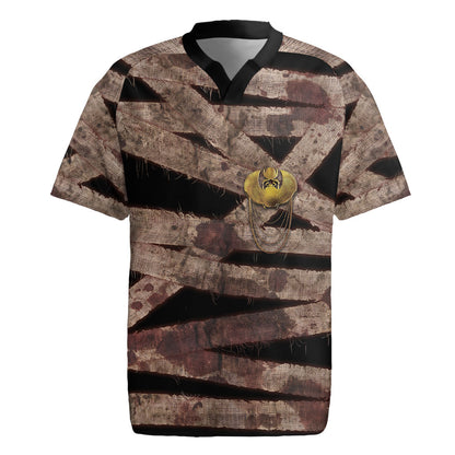 African Halloween Egypt Mummy Wrap Rugby Jersey Golden Winged Scarab Badge