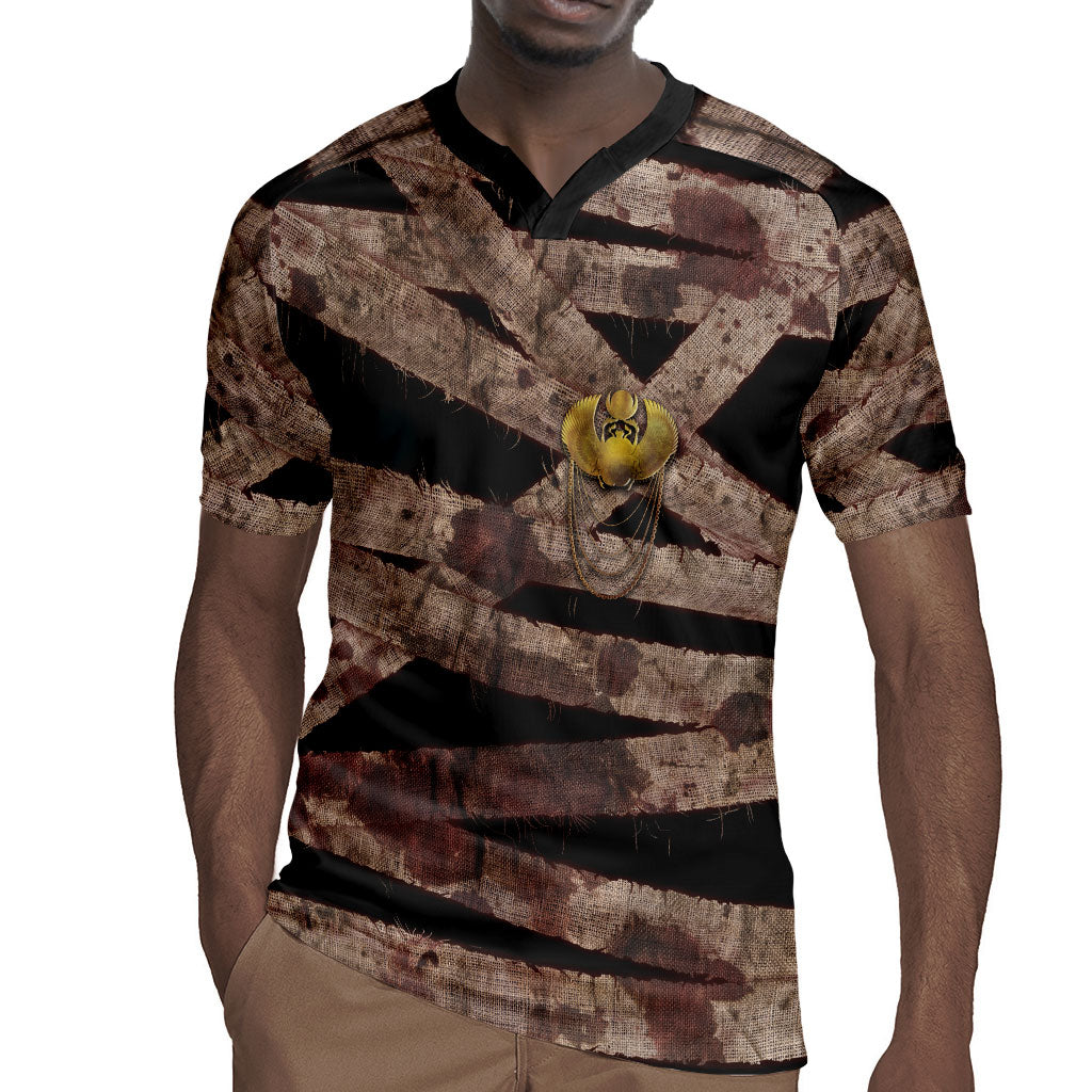 African Halloween Egypt Mummy Wrap Rugby Jersey Golden Winged Scarab Badge