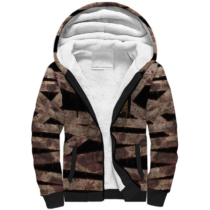 African Halloween Egypt Mummy Wrap Sherpa Hoodie Golden Winged Scarab Badge