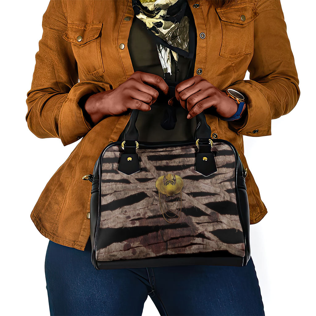 African Halloween Egypt Mummy Wrap Shoulder Handbag Golden Winged Scarab Badge