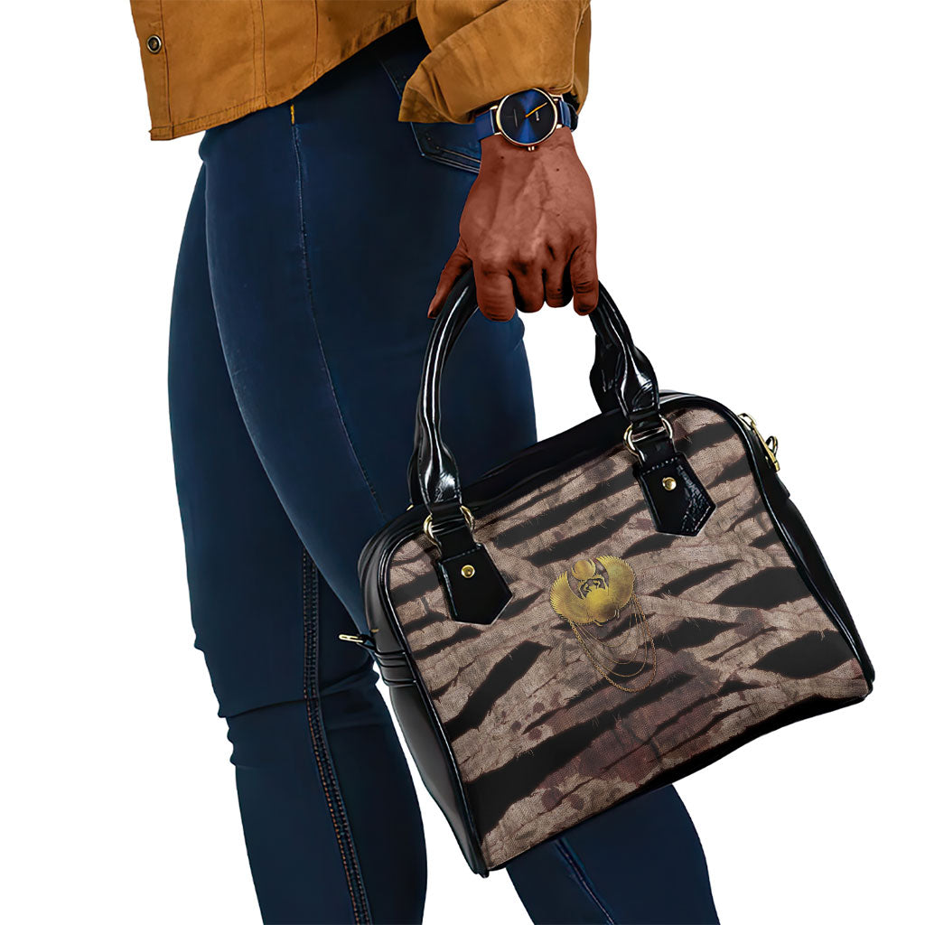 African Halloween Egypt Mummy Wrap Shoulder Handbag Golden Winged Scarab Badge