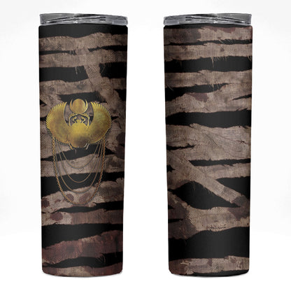 African Halloween Egypt Mummy Wrap Skinny Tumbler Golden Winged Scarab Badge