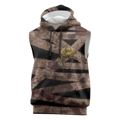 African Halloween Egypt Mummy Wrap Sleeveless Hoodie Golden Winged Scarab Badge
