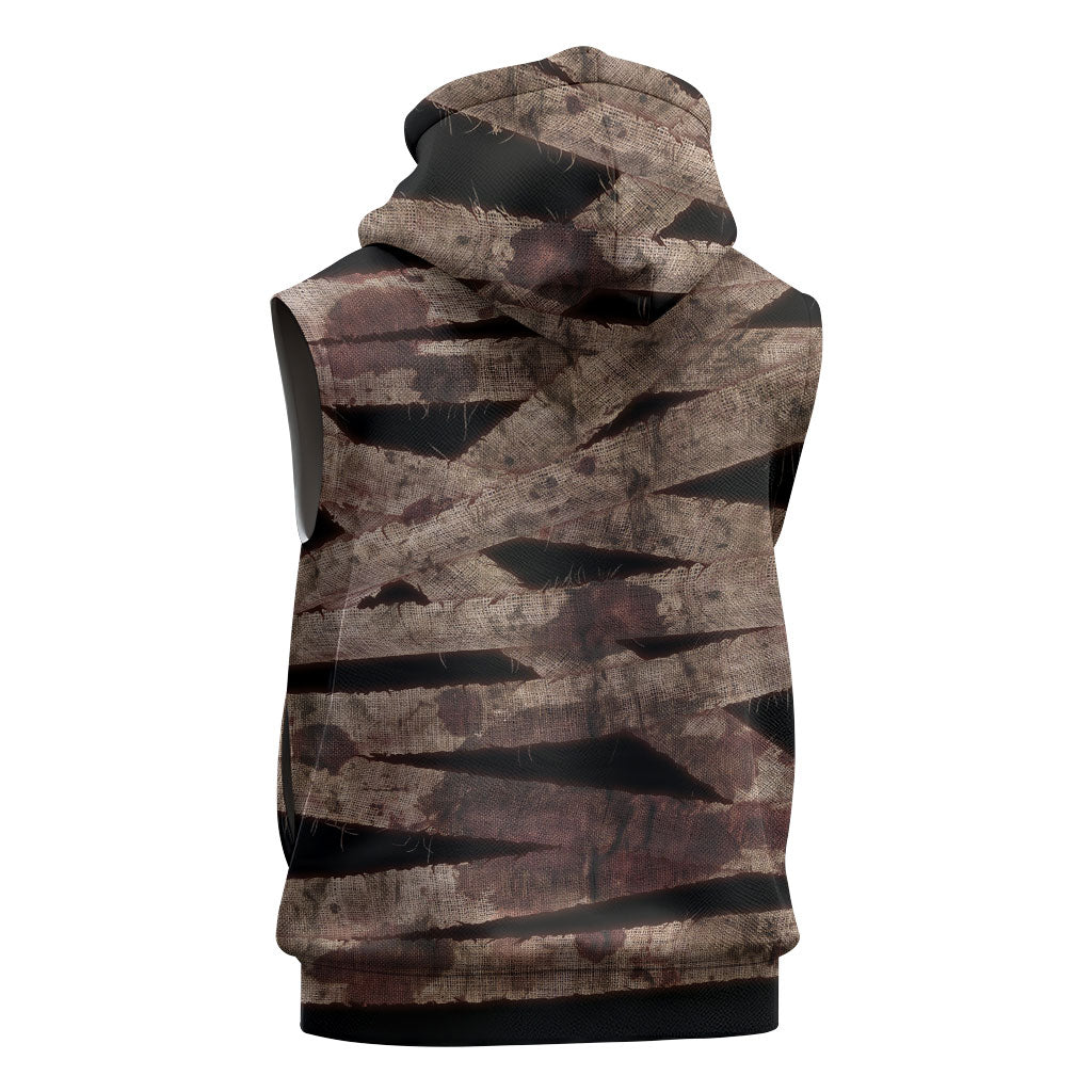 African Halloween Egypt Mummy Wrap Sleeveless Zip Hoodie Golden Winged Scarab Badge