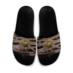 African Halloween Egypt Mummy Wrap Slide Sandals Golden Winged Scarab Badge