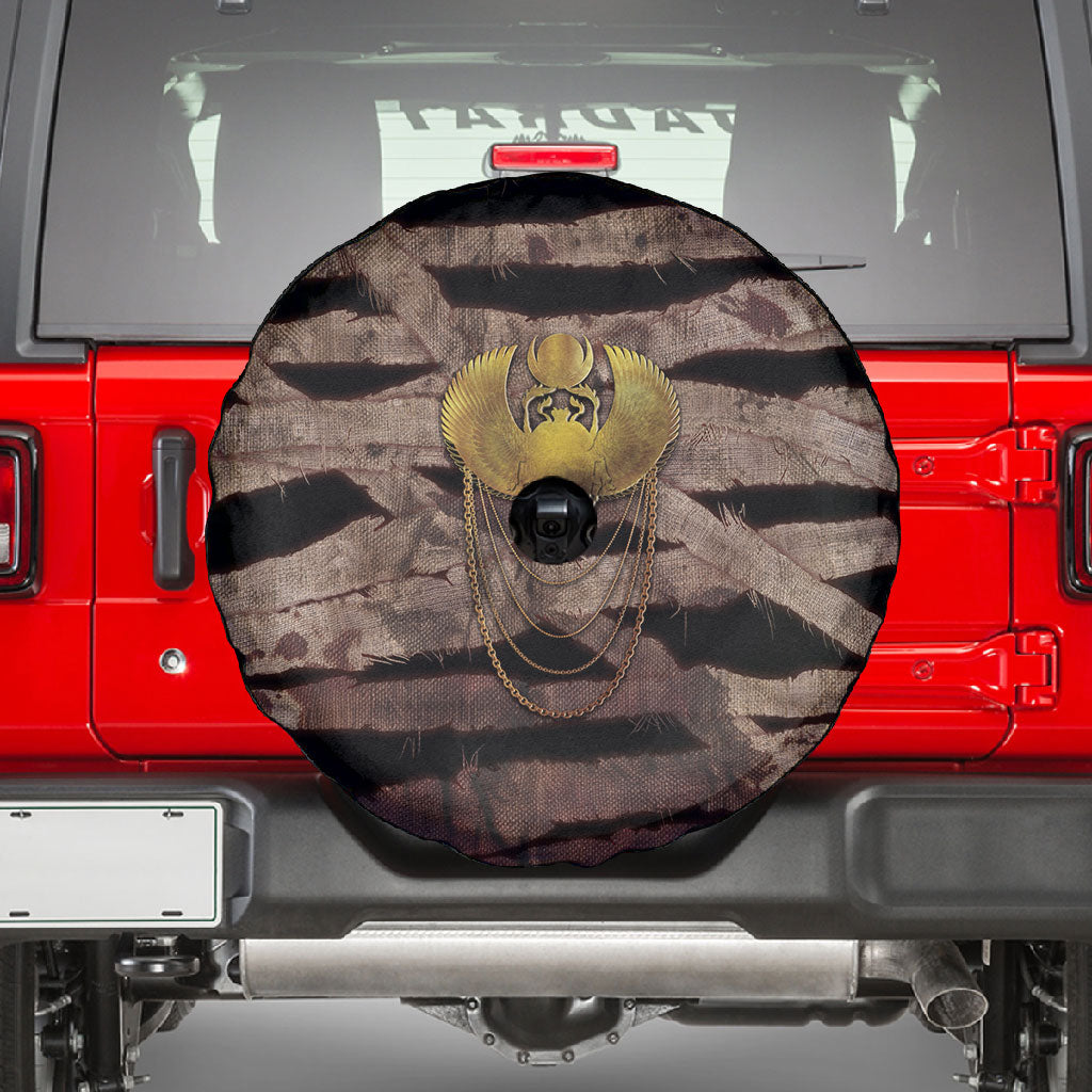 African Halloween Egypt Mummy Wrap Spare Tire Cover Golden Winged Scarab Badge