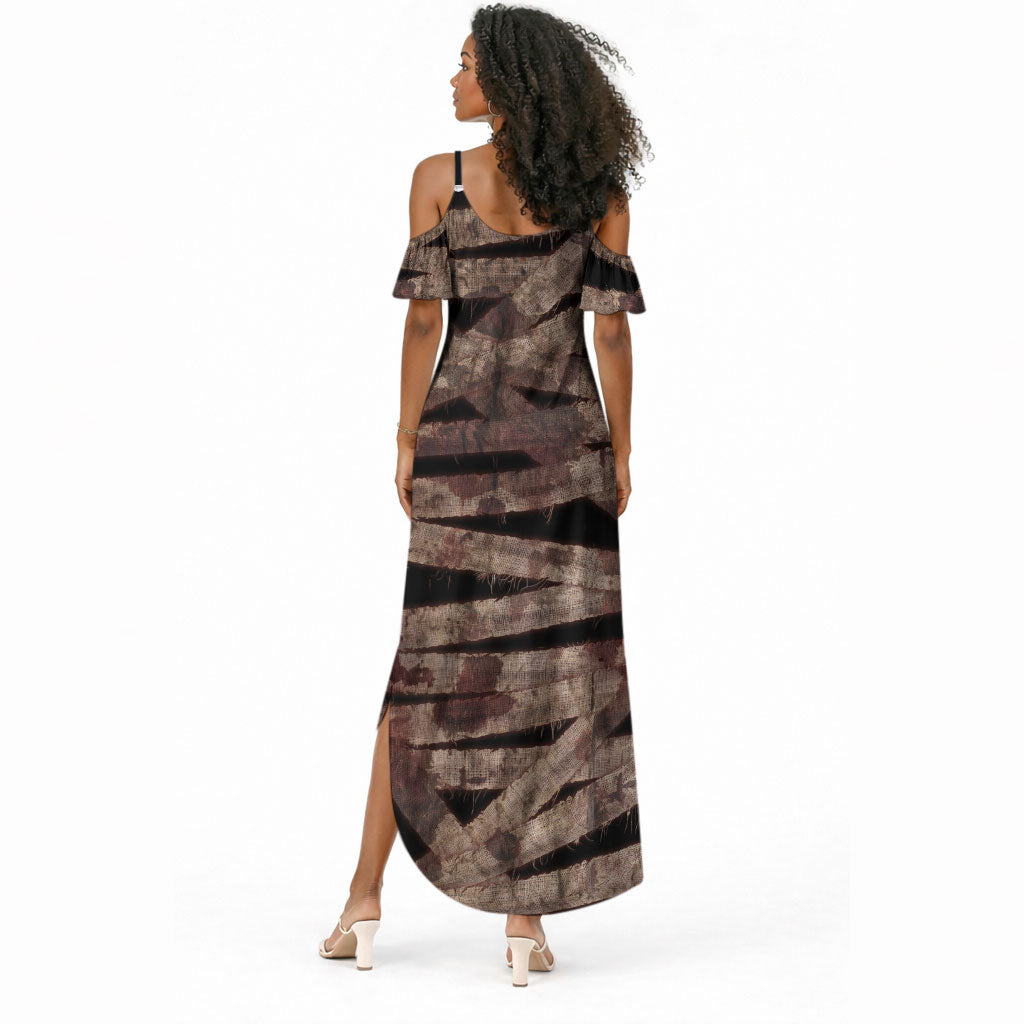 African Halloween Egypt Mummy Wrap Summer Maxi Dress Golden Winged Scarab Badge