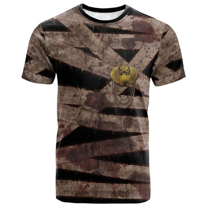 African Halloween Egypt Mummy Wrap T shirt Golden Winged Scarab Badge