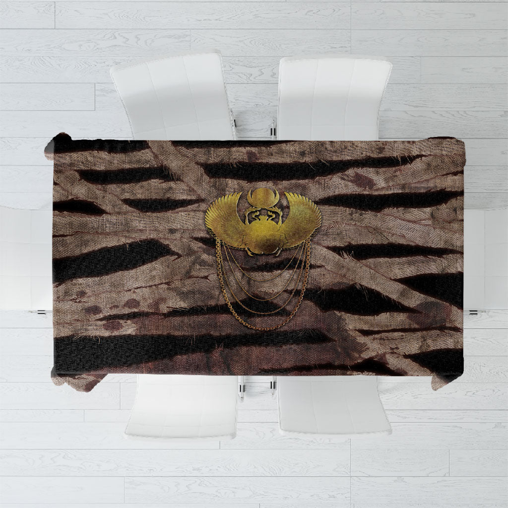 African Halloween Egypt Mummy Wrap Tablecloth Golden Winged Scarab Badge