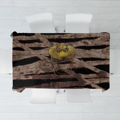 African Halloween Egypt Mummy Wrap Tablecloth Golden Winged Scarab Badge