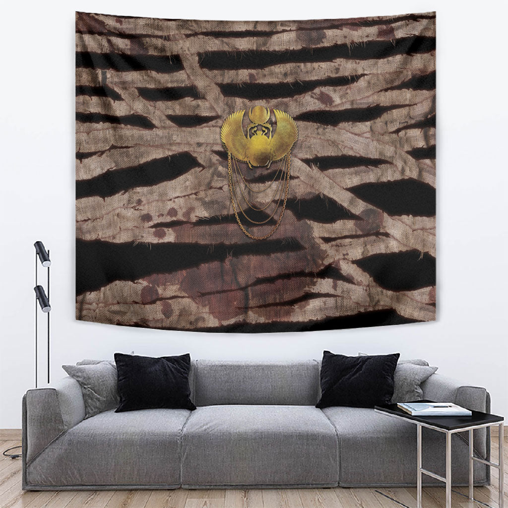African Halloween Egypt Mummy Wrap Tapestry Golden Winged Scarab Badge
