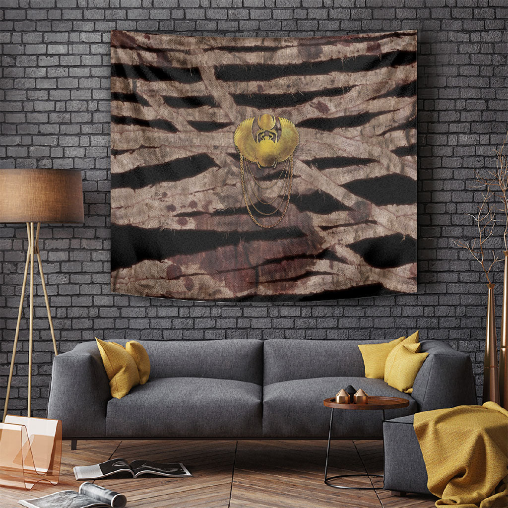 African Halloween Egypt Mummy Wrap Tapestry Golden Winged Scarab Badge