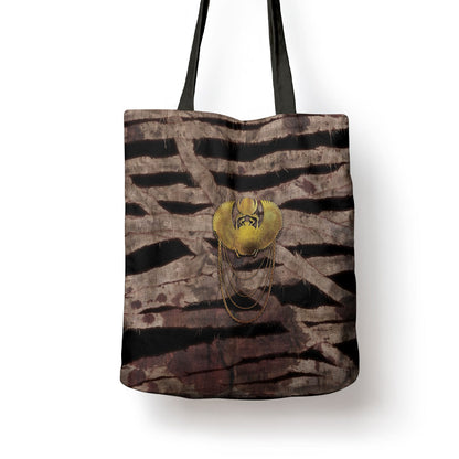 African Halloween Egypt Mummy Wrap Tote Bag Golden Winged Scarab Badge