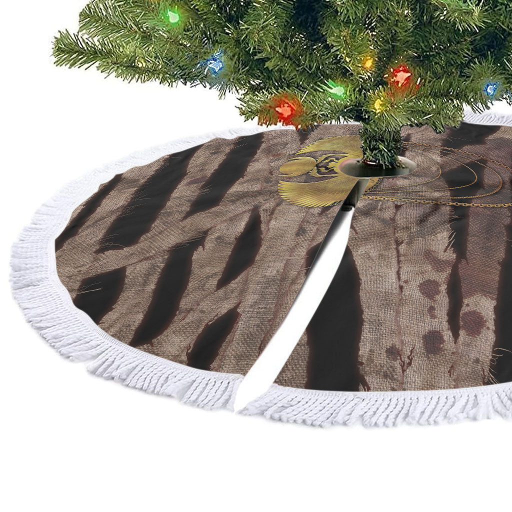 African Halloween Egypt Mummy Wrap Tree Skirt Golden Winged Scarab Badge