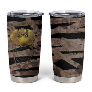 African Halloween Egypt Mummy Wrap Tumbler Cup Golden Winged Scarab Badge