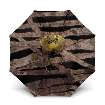 African Halloween Egypt Mummy Wrap Umbrella Golden Winged Scarab Badge