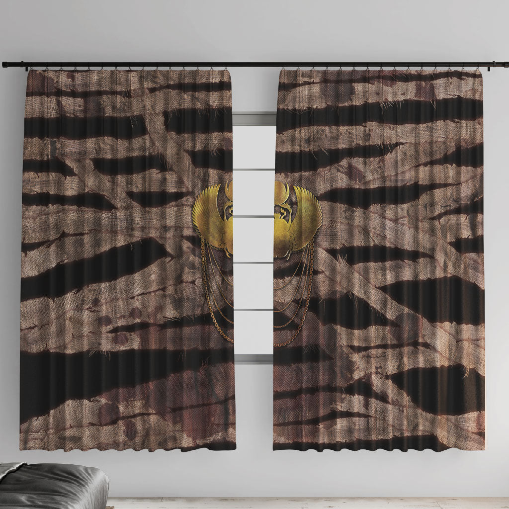 African Halloween Egypt Mummy Wrap Window Curtain Golden Winged Scarab Badge