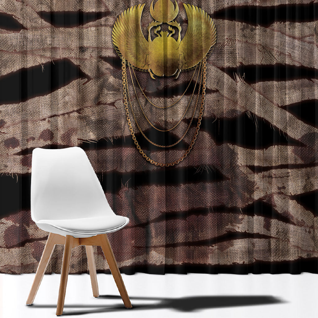 African Halloween Egypt Mummy Wrap Window Curtain Golden Winged Scarab Badge