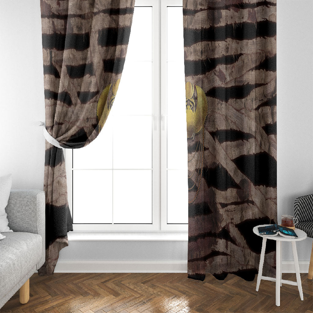 African Halloween Egypt Mummy Wrap Window Curtain Golden Winged Scarab Badge