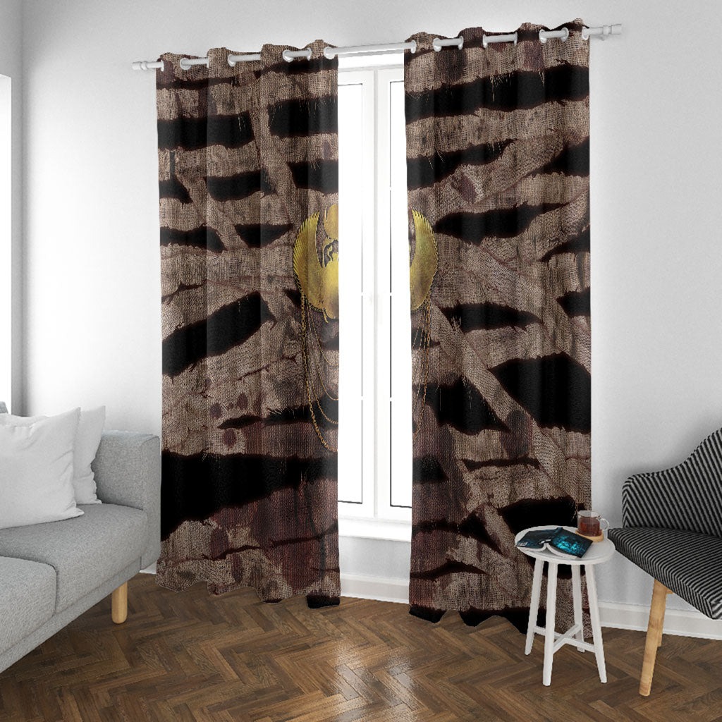 African Halloween Egypt Mummy Wrap Window Curtain Golden Winged Scarab Badge