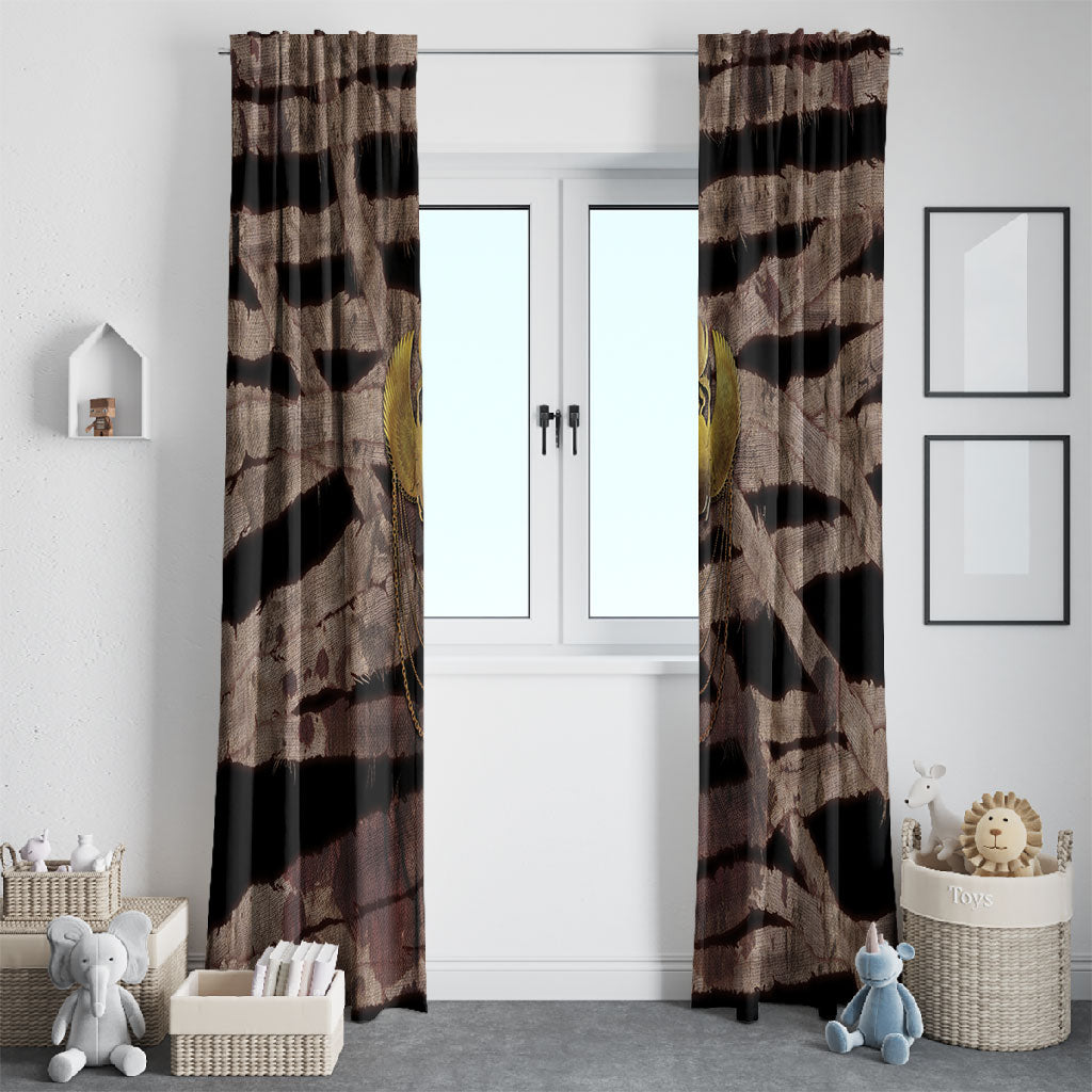 African Halloween Egypt Mummy Wrap Window Curtain Golden Winged Scarab Badge
