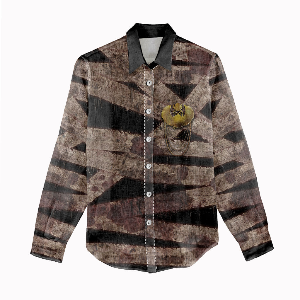African Halloween Egypt Mummy Wrap Women Casual Shirt Golden Winged Scarab Badge