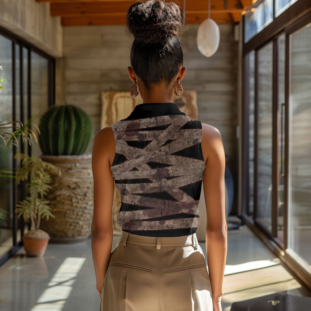 African Halloween Egypt Mummy Wrap Women Sleeveless Polo Shirt Golden Winged Scarab Badge