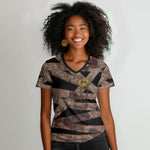 African Halloween Egypt Mummy Wrap Women V-Neck T-Shirt Golden Winged Scarab Badge