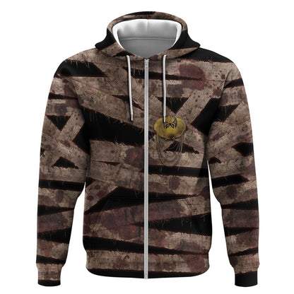 African Halloween Egypt Mummy Wrap Zip Hoodie Golden Winged Scarab Badge
