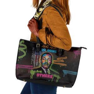 Martin Luther King Jr Day Leather Tote Bag What Are You Doing For Others - African Pride